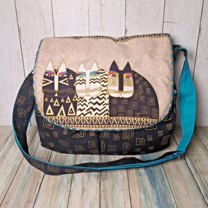 Laurel Burch Cat Messenger Bag Colorful Boho Art Tote Purse